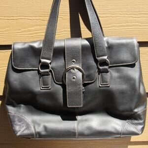 Franklin Covey Black Leather Hand Bag Travel Laptop Tote Purse